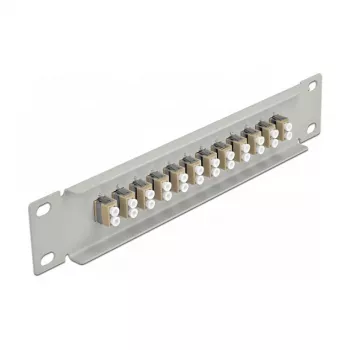 Patch panel światłowodowy DeLOCK 10 cali 12 portów LC Duplex bezowy 1U szary