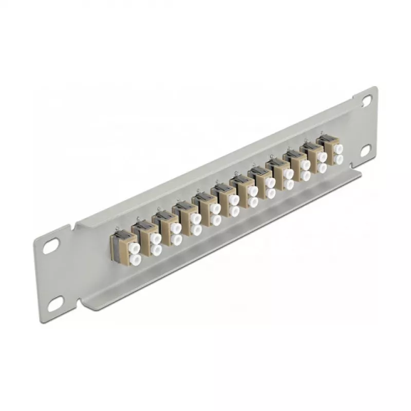 Patch panel światłowodowy DeLOCK 10 cali 12 portów LC Duplex bezowy 1U szary