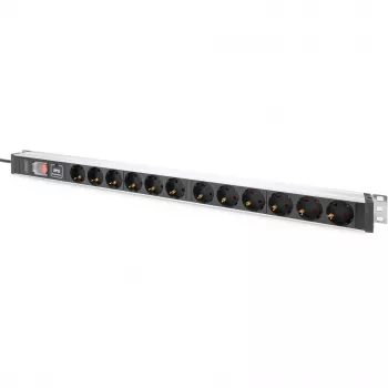 Digitus Listwa zasilająca 12 gniazd bezpiecznych profil aluminiowy ochrona przeciwprzepięciowa kabel 2m
