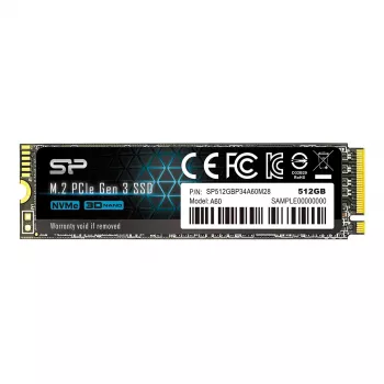 SSD M.2 NVMe Silicon Power P34A60 512 GB — PCIe, Odczyt 2200 MB/s, Zapis 1600 MB/s, NVMe 1.3