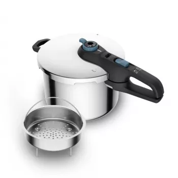 Szybkowar Tefal SECURE TRENDY 6L z koszyczkiem do gotowania na parze ze stali nierdzewnej, kompatybilny z indukcją