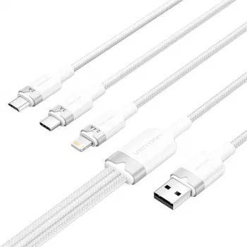 Kabel USB 2.0 A na 3-w-1 3A Vention CTPWG 1.5 m biały