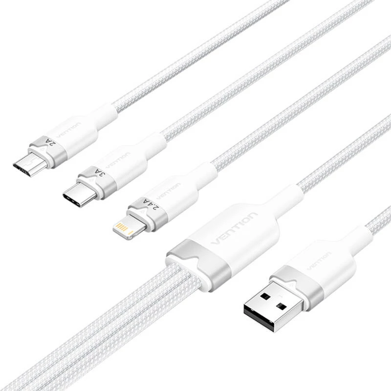 Kabel USB 2.0 A na 3-w-1 3A Vention CTPWG 1.5 m biały