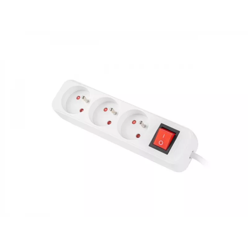 Przedłużacz sieciowy LANBERG PS1-03E-0300-W — kabel 3 m, 3 gniazda typu E, biały, do użytku wewnętrznego