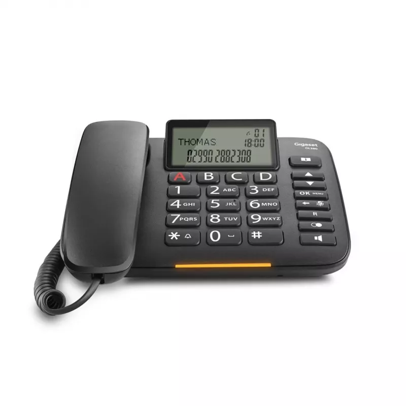 Telefon analogowy Gigaset DL380 z identyfikacją rozmówcy, słuchawka przewodowa, czarny