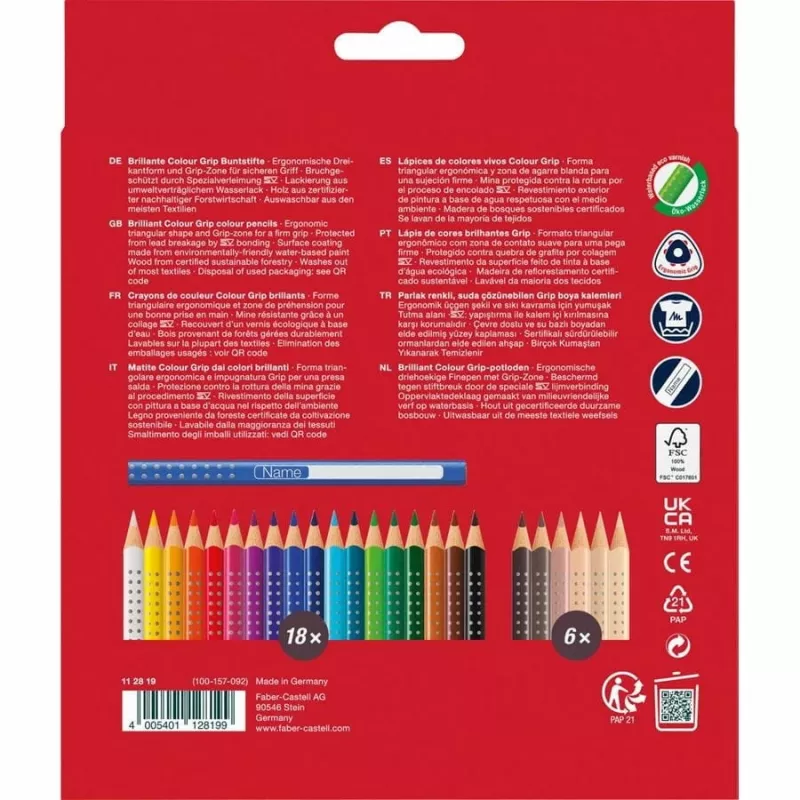 Faber-Castell 112819 Grip Skin Tones kredki ołówkowe, 18+6