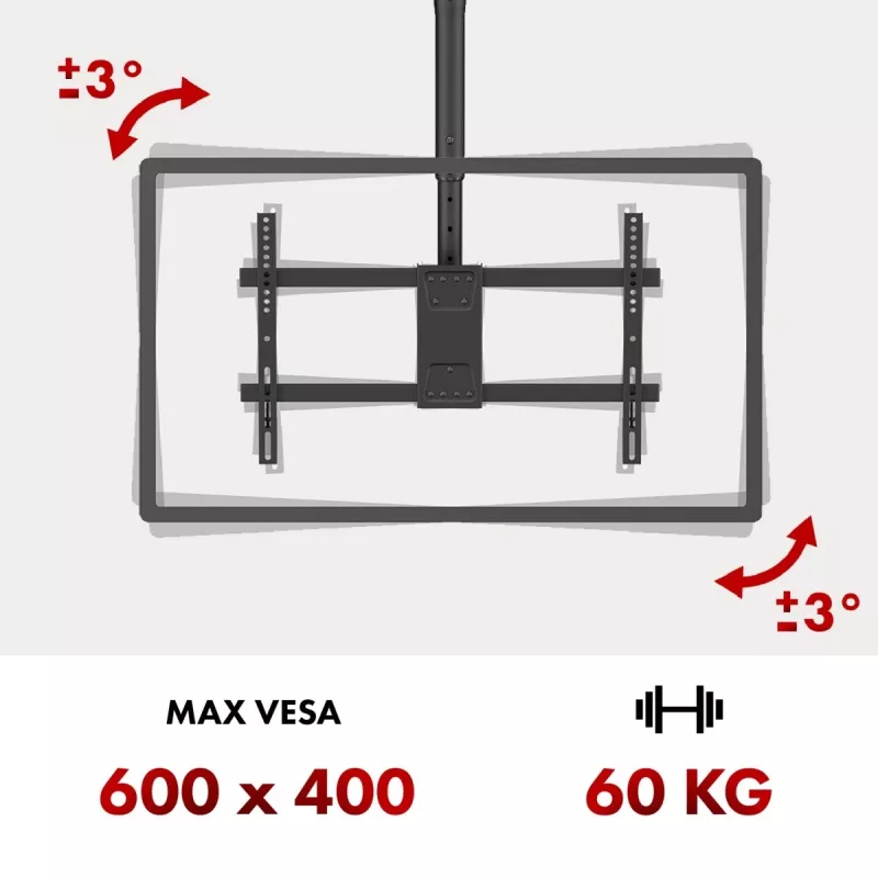 Uchwyt sufitowy do telewizora MACLEAN MC-112B, maks. obciążenie 60 kg, regulowane nachylenie i obrót
