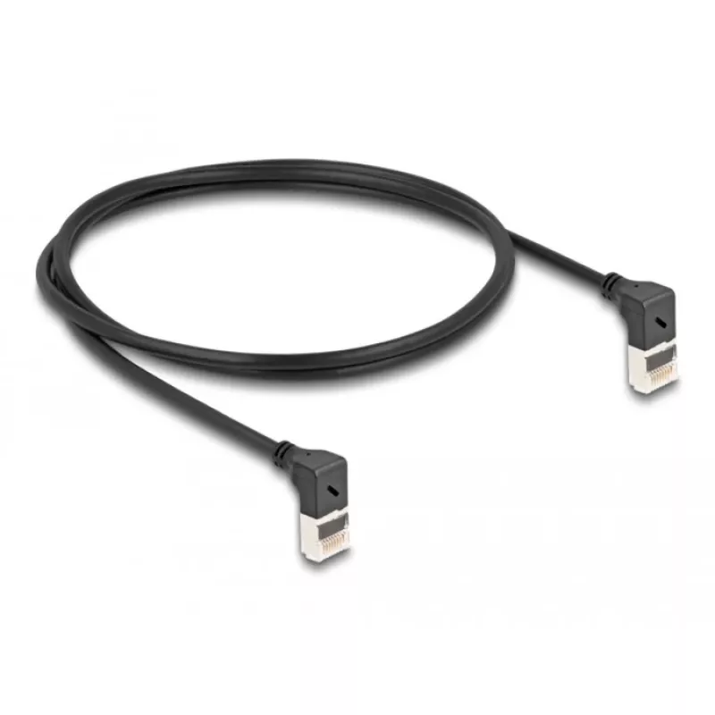 Kabel sieciowy DeLOCK RJ45 Cat.6A S/FTP cienki 90° w górę 1 m czarny