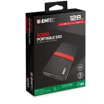 EMTEC SSD Power Plus X200 - SSD - 128 GB - zewnętrzny (przenośny) - USB 3.1 Gen 1 (złącze USB-C) (ECSSD128GX200)