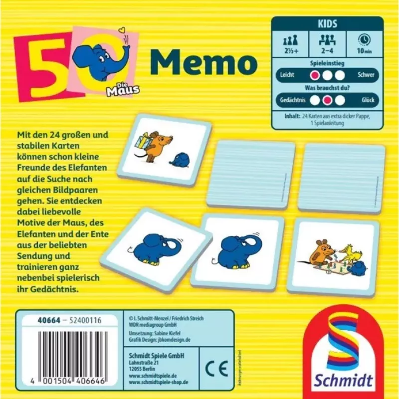 Die mysz: Elefanten-Memo, 50. Geburtstag, gra pamięciowa