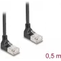 Kabel sieciowy DeLOCK RJ45 Cat.6A S/FTP cienki 90° w dół 0,5 m czarny