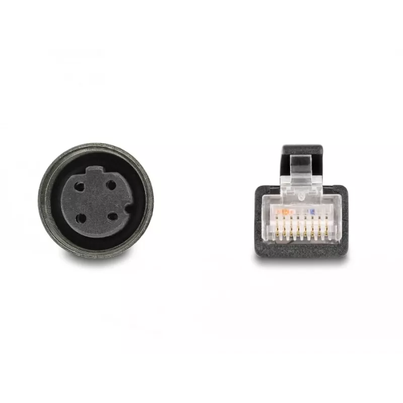 adapter kablowya DeLOCK M12 z kodowaniem D, 4-stykowe gniazdo żeńskie na wtyk RJ45 męski, 50 cm
