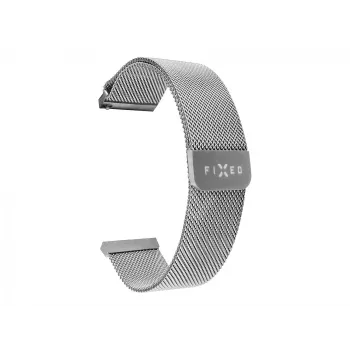Siatkowy pasek do zegarka FIXED FIXMEST-20MM-SL — 20 mm, srebrny, z szybkim zwalnianiem, metalowa bransoleta