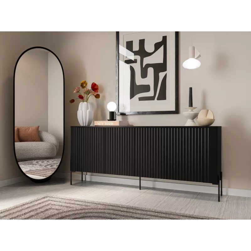 Komoda cama meble VERA 190x40x80 cm, czarny mat, płyta wiórowa, rama 16 mm