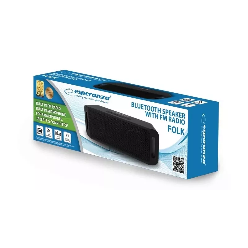 Przenośny głośnik stereo ESPERANZA FOLK czarny — 6 W RMS, Bluetooth, MicroSD, bateria LiPo