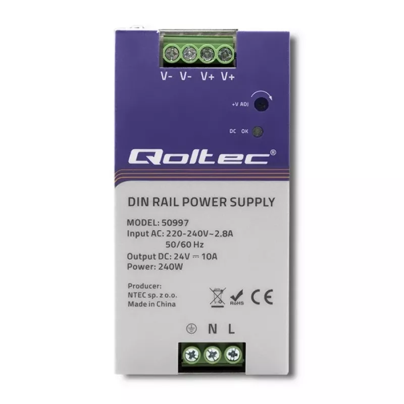 Zasilacz na szynę DIN QOLTEC 50997 240W 24V 10A
