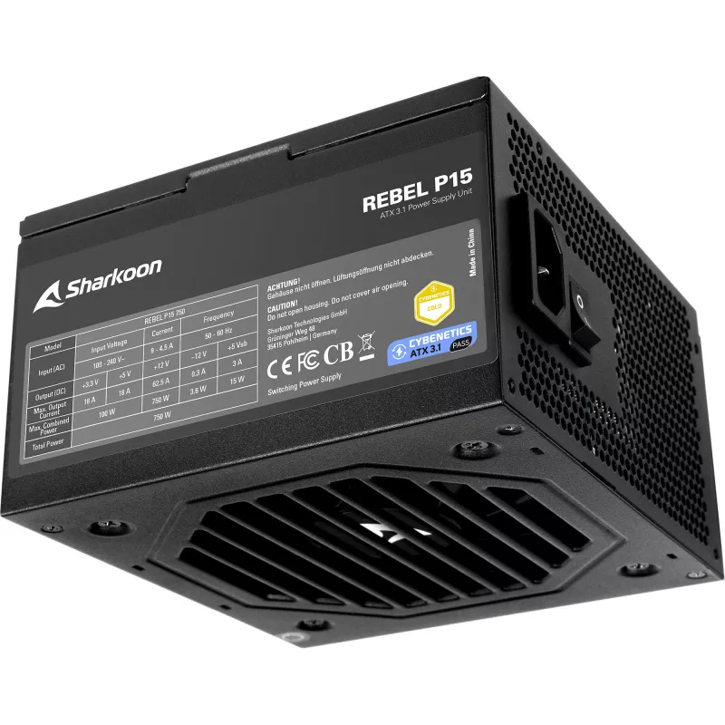Zasilacz Sharkoon Rebel P15 750, 750 W, 1x 12-pinowe złącze GPU o dużej mocy, 4x PCIe, modularne okablowanie