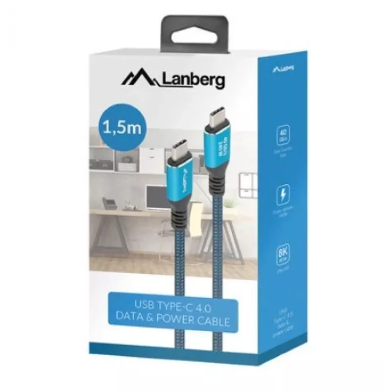 Kabel USB-C M/M USB4 1,5M 240W 60Hz Czarno-Niebieski