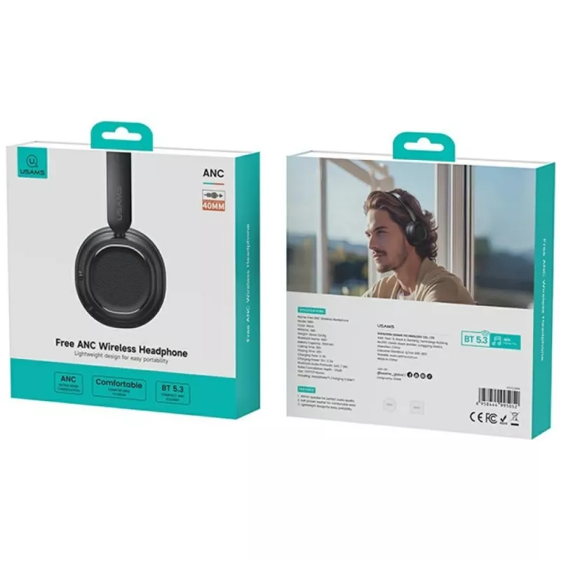 Słuchawki Bluetooth 5.3 Usams SR01 ANC czarne