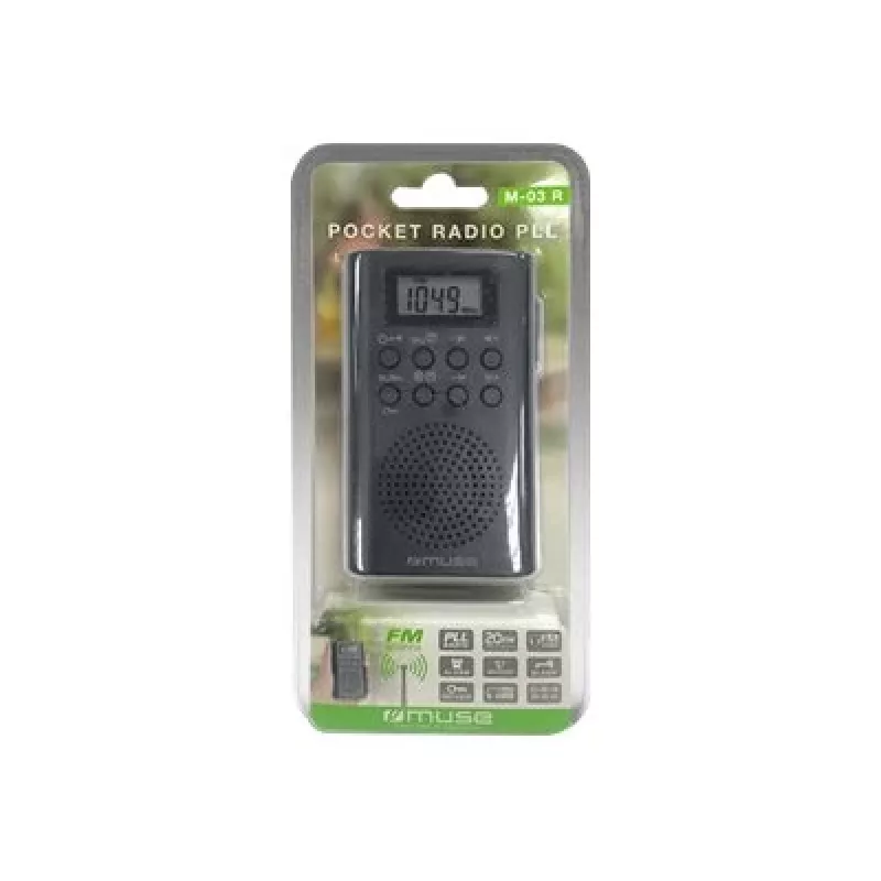 Przenośne radio Muse M-03 R z tunerem FM PLL, wyświetlaczem LCD, anteną zewnętrzną, czarne