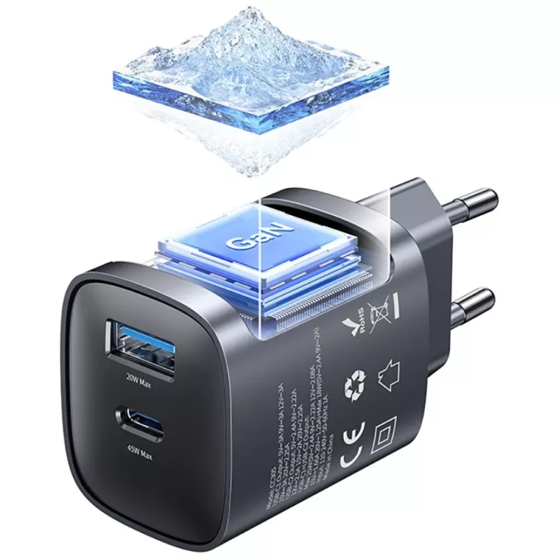 Ładowarka T66 45W GaN CC290 USB-A + USB-C