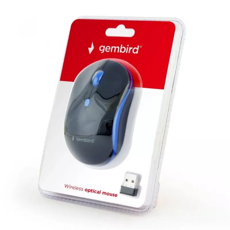 Bezprzewodowa mysz optyczna Gembird MUSW-4B-03-B, RF, symetryczna, 1600 DPI, 4 przyciski, zasilana bateriami, niebiesko-czarna