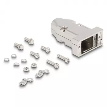 Osłona wtyku DELOCK Obudowa D-Sub 9-pin męski/żeński z odciążeniem, srebrna, tworzywo, 31,6×46,2×15,6 mm