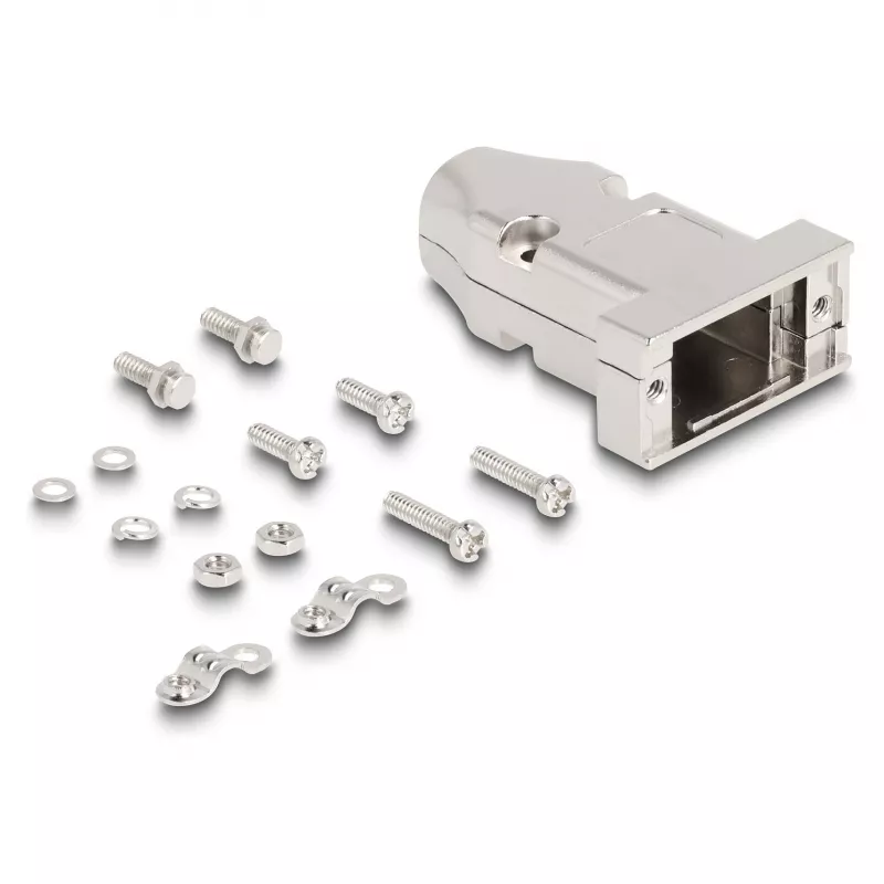 Osłona wtyku DELOCK Obudowa D-Sub 9-pin męski/żeński z odciążeniem, srebrna, tworzywo, 31,6×46,2×15,6 mm