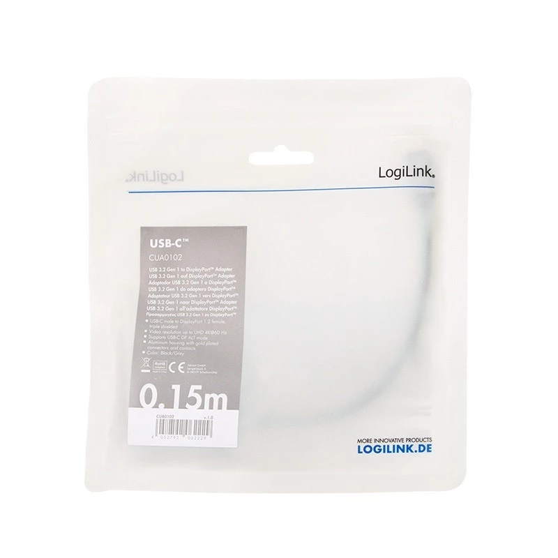 LogiLink CUA0102 Kabel USB 3.2 Gen1 Typu-C do DisplayPort 0,15 m Czarny