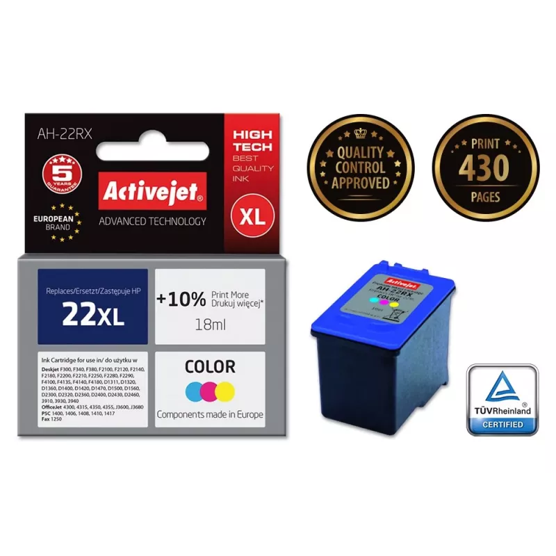 Tusz Activejet AH-22RX (zamiennik HP 22XL C9352A; Premium; 18 ml; kolor)