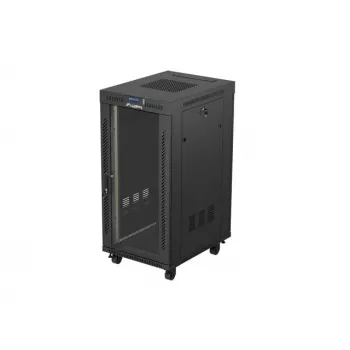 Szafa rackowa stojąca LANBERG 19 cali 24U 600x800 mm czarna z drzwiami szklanymi i wycięciem na LCD (płaski Pack) v2