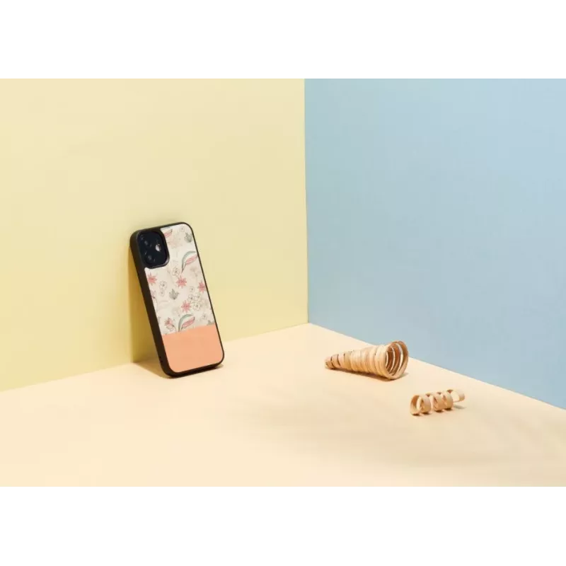 Etui ochronne Man and Wood na iPhone 12 mini — różowy kwiat na czarnym