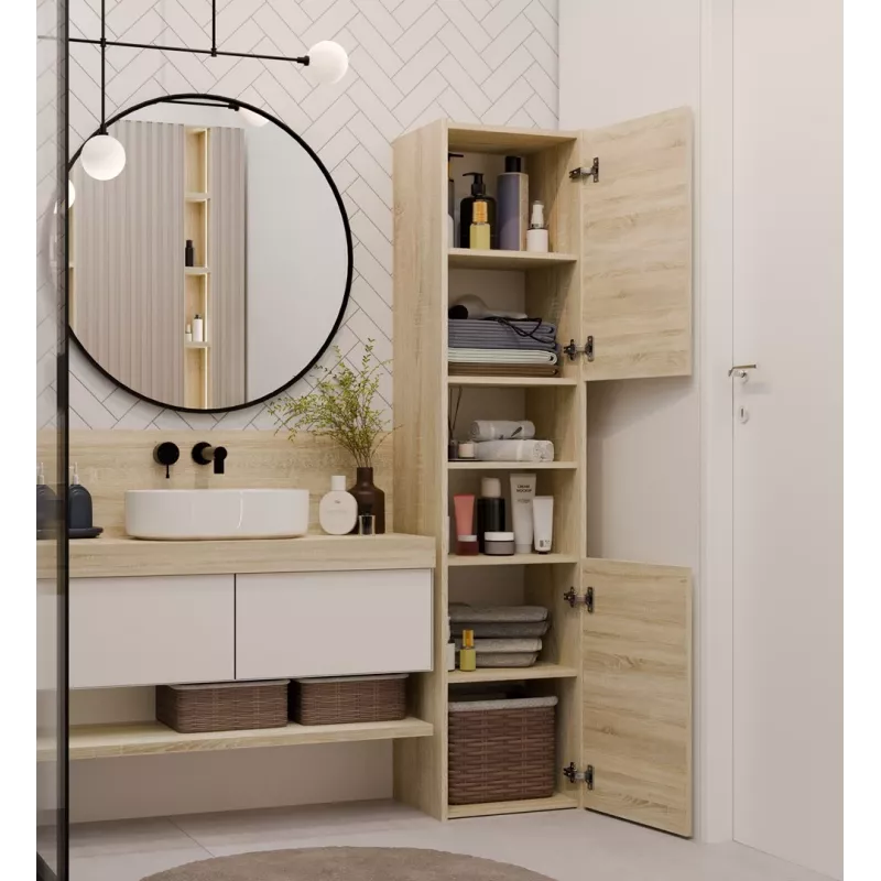Szafka łazienkowa Top e shop S40 SONOMA — dębowa rama, wolnostojąca, 6 półek, 400×300×1700 mm