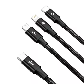Baseus Rapid 3-w-1 kabel USB 1.5 m USB A USB C/Micro USB A/Lightning Czarny