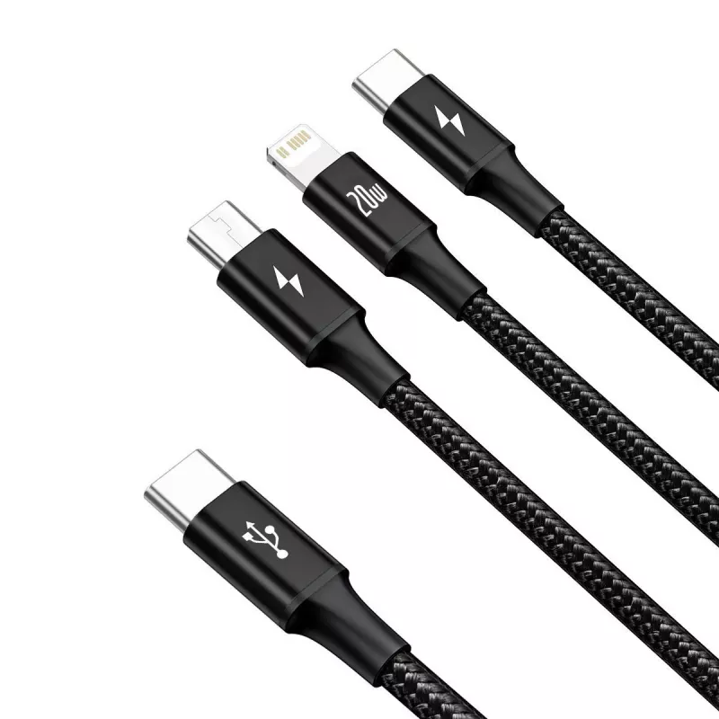 Baseus Rapid 3-w-1 kabel USB 1.5 m USB A USB C/Micro USB A/Lightning Czarny