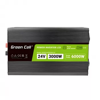 Przetwornica samochodowa zielony Cell INVGC24P3000LCD 24V 3000W czysty sinus, 230V 50Hz, LCD, gniazdo typu F