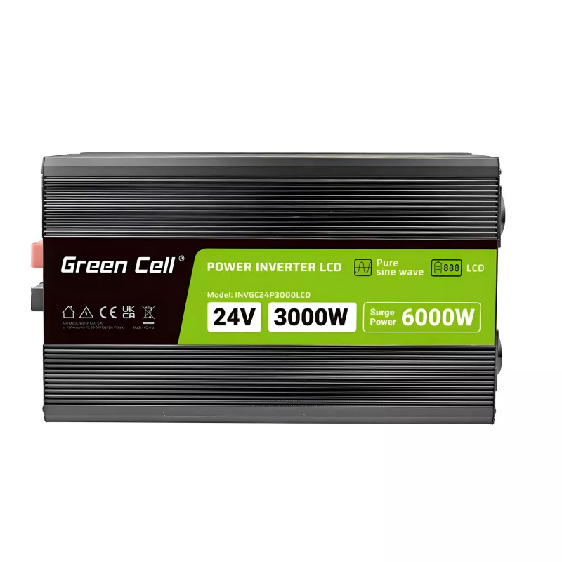Przetwornica samochodowa zielony Cell INVGC24P3000LCD 24V 3000W czysty sinus, 230V 50Hz, LCD, gniazdo typu F