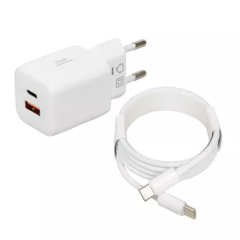 Ładowarka USB IBOX ILUC42W 42W (maks. 33W), 1×USB-C PD3.0, 1×USB-A QC3.0, 100–240V, biała