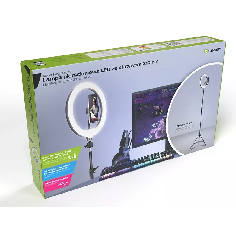 TRACER RING 30cm pierścień świetlny ze statywem 210cm
