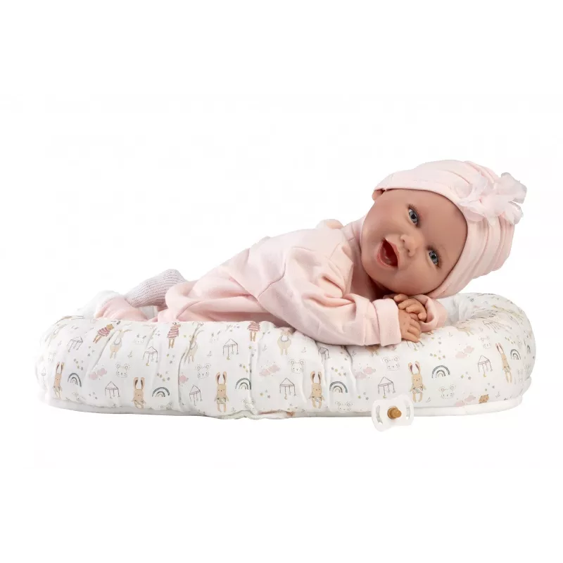 Lalka bobas Llorens Mimi Baby 42 cm — realistyczna twarz, śmieje się, miękki korpus