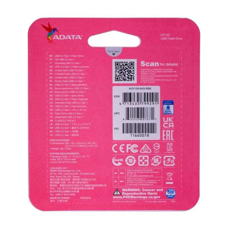 Pamięć USB ADATA DashDrive UV150 64 GB USB Type-A 3.2 Gen 1 (3.1 Gen 1) Czarny