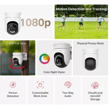 Kamera IP MERCUSYS MC500 1080p WDR Wi‑Fi zewnętrzna typu Bulb IP65 PoE/DC audio 2‑stronne obrót 340° zoom optyczny 9x