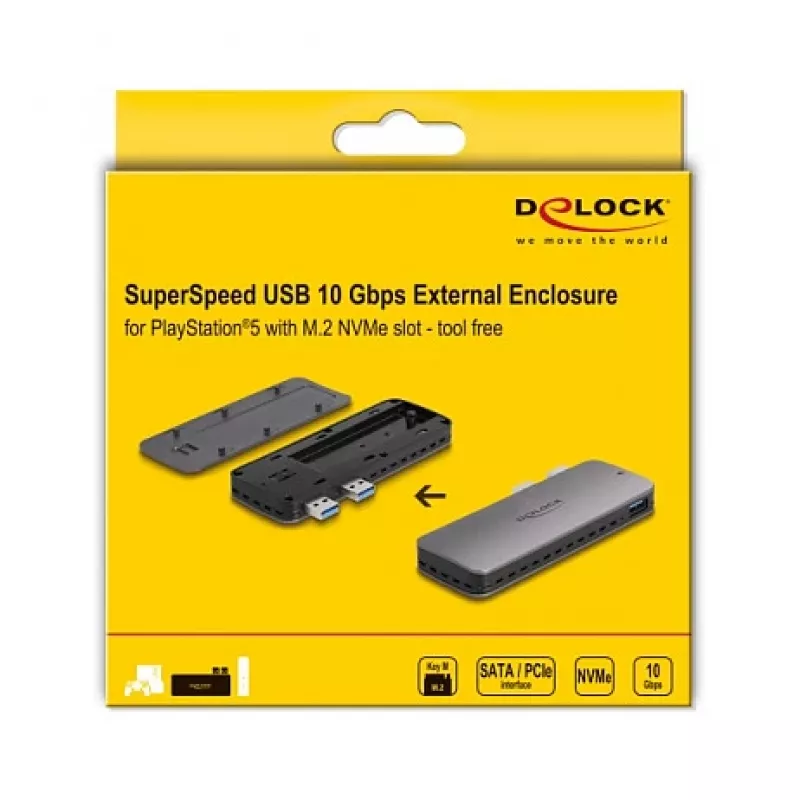 Obudowa SSD DeLOCK USB 3.2 Gen 2 dla PlayStation5 M.2 NVMe beznarzędziowa