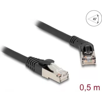 Kabel sieciowy DeLOCK RJ45 kat.6A S/FTP 45° prawy kąt do prostego 0,5 m czarny