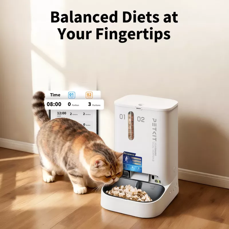 Automatyczny karmnik dla zwierząt PETKIT YumShare Dual-hopper 2 z kamerą, pojemność 5 L, ABS i stal nierdzewna 304, biały