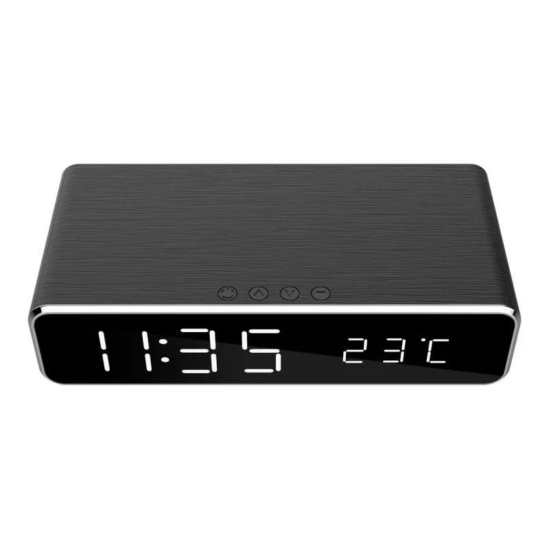 Cyfrowy budzik GEMBIRD DAC-WPC-01 z wyświetlaczem LCD, czarna obudowa aluminiowa, zasilanie sieciowe