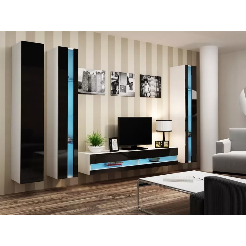 Stojak pod telewizor Cama Meble VIGO NEW 30/180/40, biały blat, czarna błyszcząca rama, 1800×400×300 mm