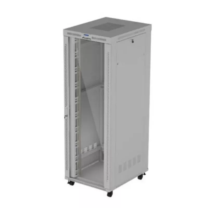 Szafa rack LANBERG FF01-8047-12SL 47U 800x1000 mm szara z przednimi i tylnymi drzwiami szklanymi oraz miejscem na panel LCD