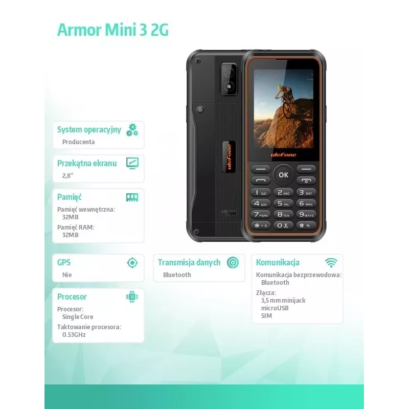 Mobile Phone UleFone Phone Armor Mini 3 2G 2.8-inch Czarny