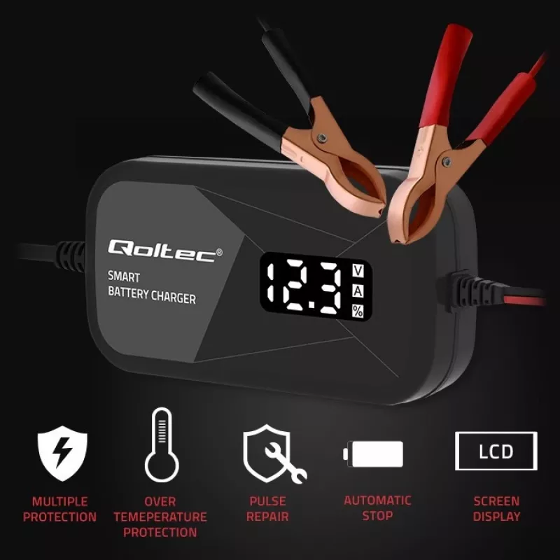 Ładowarka akumulatorów QOLTEC 52492 12V 2A z kontrolą mikroprocesorową i regeneracją ogniw